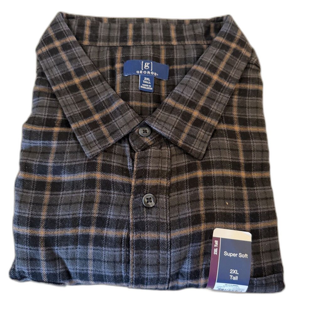 NWT George Brown Plaid Flannel Shirt Mens Big Tall 2X Tall